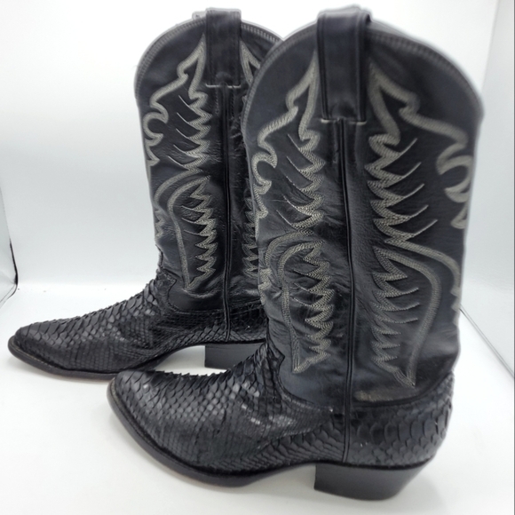Justin Vintage Black Python Snakeskin Men's Cowboy Boots Handmade Size 8.5 D - Picture 6 of 14
